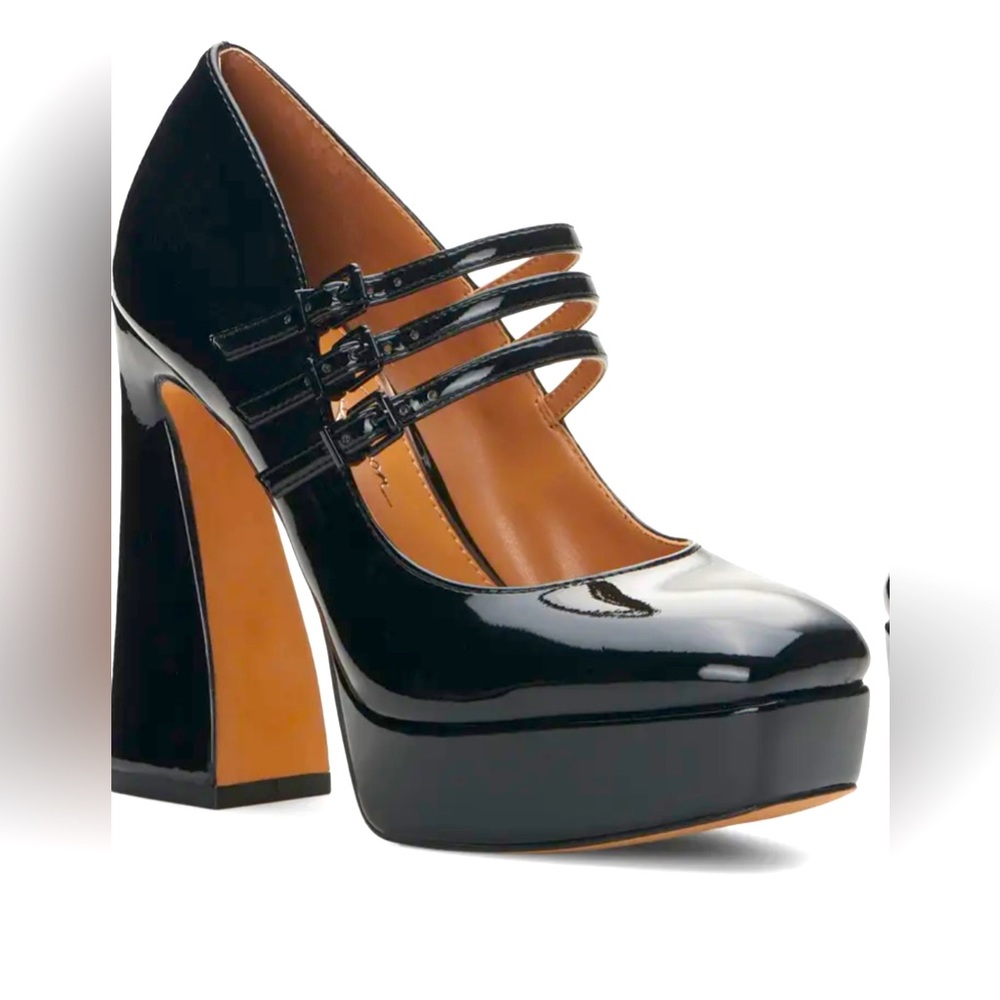 Jessica Simpson Black Patent Platform Mary Jane Pumps